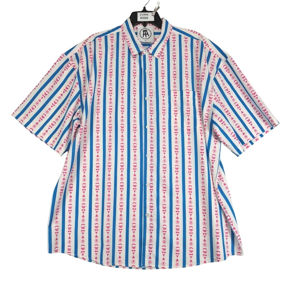 Tropical Bros Barstool Sports Blue‎ White Button Shirt Mens 2XL Stretch Beachy